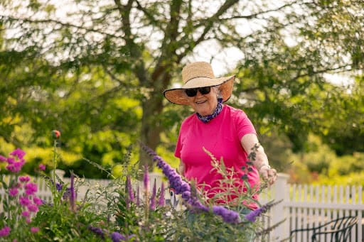 senior lady gardening outside