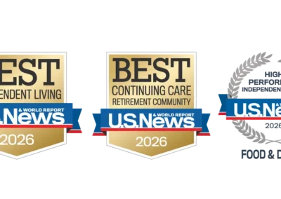 U.S. News & World Report Names StoneRidge Among Best Senior Living Communities for 2026 in Independent Living, Continuing Care Retirement Community and Food & Dining in Mystic, Connecticut.